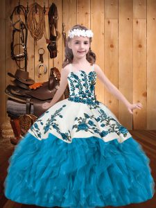 Baby Blue Sleeveless Organza Lace Up Child Pageant Dress for Party and Sweet 16 and Quinceanera and Wedding Party