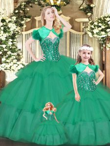 Hot Sale Floor Length Green Quinceanera Gowns Sweetheart Sleeveless Lace Up