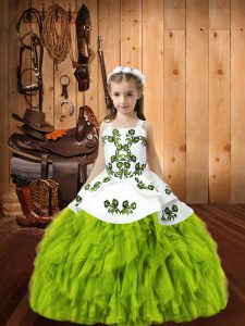 Inexpensive Ball Gowns Pageant Dress Wholesale Yellow Green Straps Organza Sleeveless Floor Length Lace Up