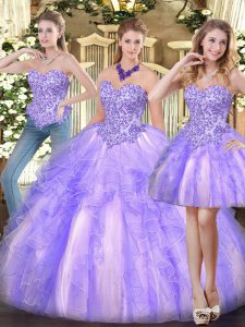 Cheap Lavender Sleeveless Organza Zipper Sweet 16 Quinceanera Dress for Military Ball and Sweet 16 and Quinceanera