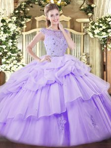 Fantastic Beading and Ruffles and Pick Ups Quinceanera Gowns Lavender Zipper Sleeveless Floor Length