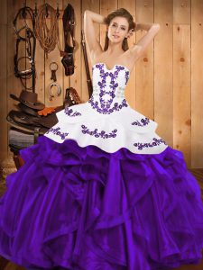 Cheap Strapless Sleeveless Lace Up Sweet 16 Dress Purple Satin and Organza