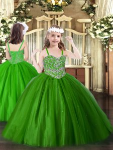 Admirable Green Little Girls Pageant Gowns Party and Quinceanera with Beading Straps Sleeveless Lace Up
