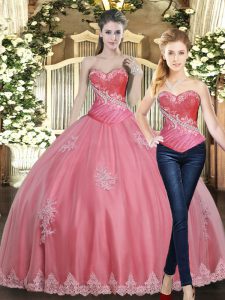 Beautiful Floor Length Rose Pink Ball Gown Prom Dress Sweetheart Sleeveless Lace Up