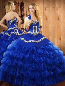 Top Selling Ball Gowns 15 Quinceanera Dress Blue Sweetheart Satin and Organza Sleeveless Floor Length Lace Up