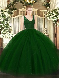 Amazing Green Sleeveless Tulle and Sequined Zipper 15 Quinceanera Dress for Sweet 16 and Quinceanera