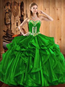 Extravagant Ball Gowns Ball Gown Prom Dress Green Sweetheart Organza Sleeveless Floor Length Lace Up