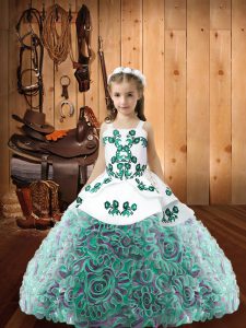 Multi-color Straps Lace Up Embroidery Girls Pageant Dresses Sleeveless