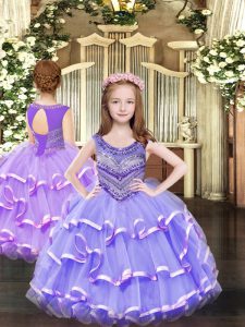 Customized Floor Length Lavender Winning Pageant Gowns Scoop Sleeveless Lace Up