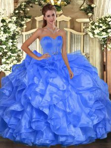 Customized Sleeveless Beading and Ruffles Lace Up Quinceanera Dress