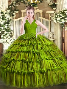 Extravagant Organza Sleeveless Floor Length Quinceanera Dresses and Ruffled Layers
