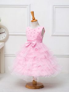 Baby Pink Sleeveless Organza Zipper Pageant Gowns For Girls for Wedding Party