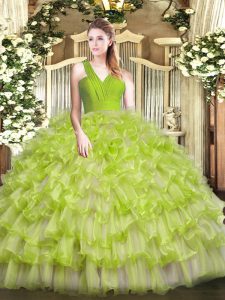 Beautiful Floor Length Ball Gowns Sleeveless Yellow Green Sweet 16 Quinceanera Dress Zipper
