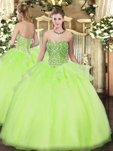 Sweetheart Sleeveless Lace Up Sweet 16 Quinceanera Dress Yellow Green Tulle