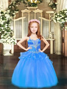 Elegant Organza Sleeveless Floor Length Winning Pageant Gowns and Beading