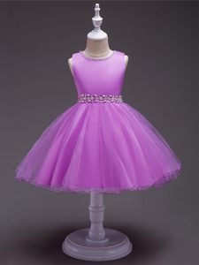 Gorgeous Organza Sleeveless Knee Length Pageant Dress and Beading