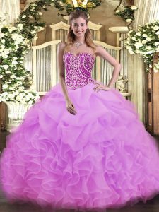 Romantic Sweetheart Sleeveless Lace Up Quince Ball Gowns Lilac Organza