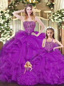 Ball Gowns Quince Ball Gowns Purple Sweetheart Organza Sleeveless Floor Length Lace Up