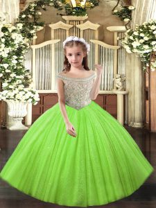 Yellow Green Off The Shoulder Neckline Beading and Ruffles Pageant Gowns For Girls Sleeveless Lace Up