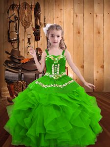 Excellent Ball Gowns Kids Pageant Dress Green Straps Organza Sleeveless Floor Length Lace Up