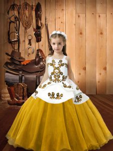 Sleeveless Lace Up Floor Length Embroidery Custom Made Pageant Dress