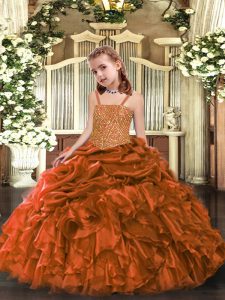 Orange Little Girls Pageant Dress Wholesale Party and Sweet 16 and Quinceanera and Wedding Party with Beading and Ruffles Straps Sleeveless Zipper