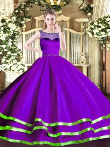 Purple Sleeveless Organza Zipper Quinceanera Gown for Sweet 16 and Quinceanera