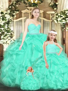 Floor Length Apple Green Quinceanera Gowns Sweetheart Sleeveless Lace Up