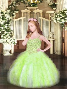 Sleeveless Appliques and Ruffles Lace Up Pageant Dress