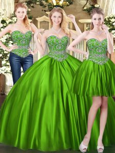 Low Price Beading Sweet 16 Quinceanera Dress Green Lace Up Sleeveless Floor Length