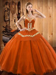 Sweetheart Sleeveless Quinceanera Gown Floor Length Ruffles Rust Red Tulle