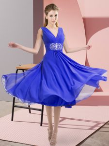 Fantastic Blue Sleeveless Chiffon Side Zipper Quinceanera Court of Honor Dress for Prom and Party and Wedding Party