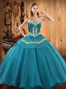 Sleeveless Embroidery Lace Up Quince Ball Gowns