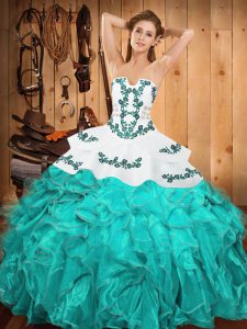 Sleeveless Lace Up Floor Length Embroidery and Ruffles Quinceanera Dresses