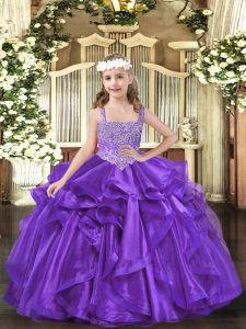 Adorable Sleeveless Beading and Ruffles Lace Up Winning Pageant Gowns