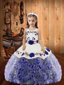 Multi-color Straps Lace Up Embroidery and Ruffles Glitz Pageant Dress Sleeveless