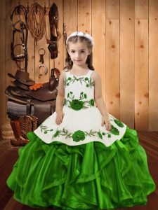 Unique Lace Up Pageant Dress Toddler Embroidery and Ruffles Sleeveless Floor Length