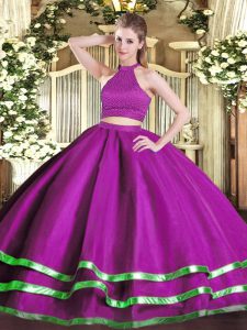 Dramatic Fuchsia Sleeveless Tulle Backless 15th Birthday Dress for Military Ball and Sweet 16 and Quinceanera
