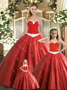 Spectacular Floor Length Red Ball Gown Prom Dress Sweetheart Sleeveless Lace Up