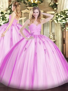 Graceful Lilac Sweetheart Neckline Beading and Appliques Ball Gown Prom Dress Sleeveless Lace Up