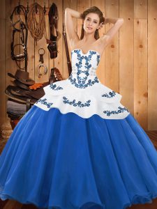 Nice Sleeveless Floor Length Embroidery Lace Up Sweet 16 Quinceanera Dress with Blue