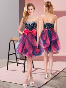 Multi-color Organza Lace Up Quinceanera Dama Dress Sleeveless Mini Length Beading and Ruffles and Bowknot