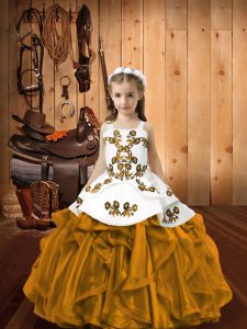 Excellent Organza Sleeveless Floor Length Little Girl Pageant Gowns and Embroidery and Ruffles