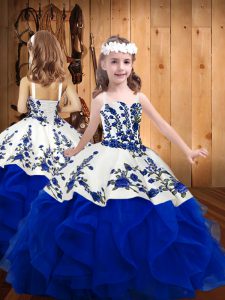 Latest Sleeveless Lace Up Floor Length Embroidery and Ruffles Little Girls Pageant Gowns