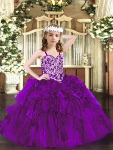Floor Length Lace Up Pageant Dress Wholesale Purple for Party and Quinceanera with Beading and Ruffles