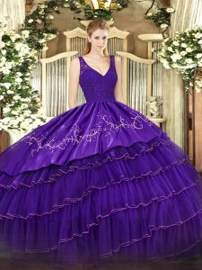 Captivating Purple Sleeveless Satin and Tulle Zipper Quinceanera Dress for Sweet 16 and Quinceanera