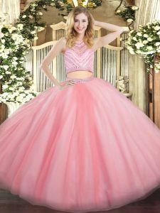 Spectacular Tulle Sleeveless Floor Length Quince Ball Gowns and Beading
