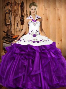 Purple Sleeveless Organza Lace Up Party Dress for Military Ball and Sweet 16 and Quinceanera
