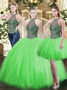 Pretty Floor Length Quinceanera Gowns Tulle Sleeveless Beading