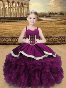 Stunning Purple Sleeveless Beading and Ruffles Floor Length Pageant Dress Wholesale